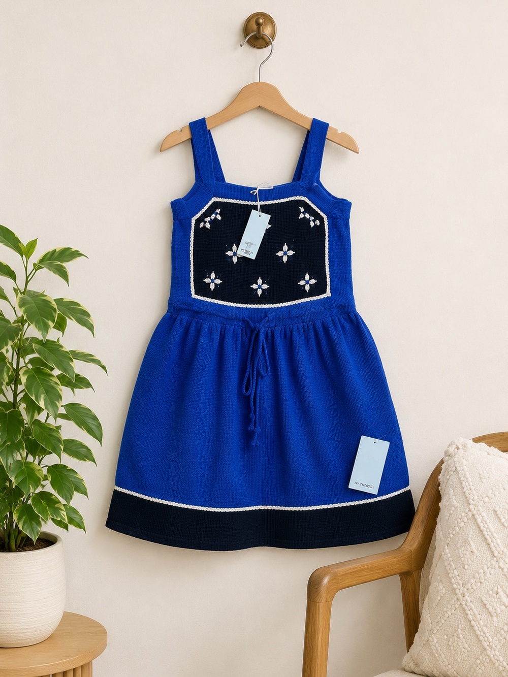 My Theresa Azetura Girls Royal Blue Knit Dress Sz 10 NWT Artisan Cotton Heirloom
